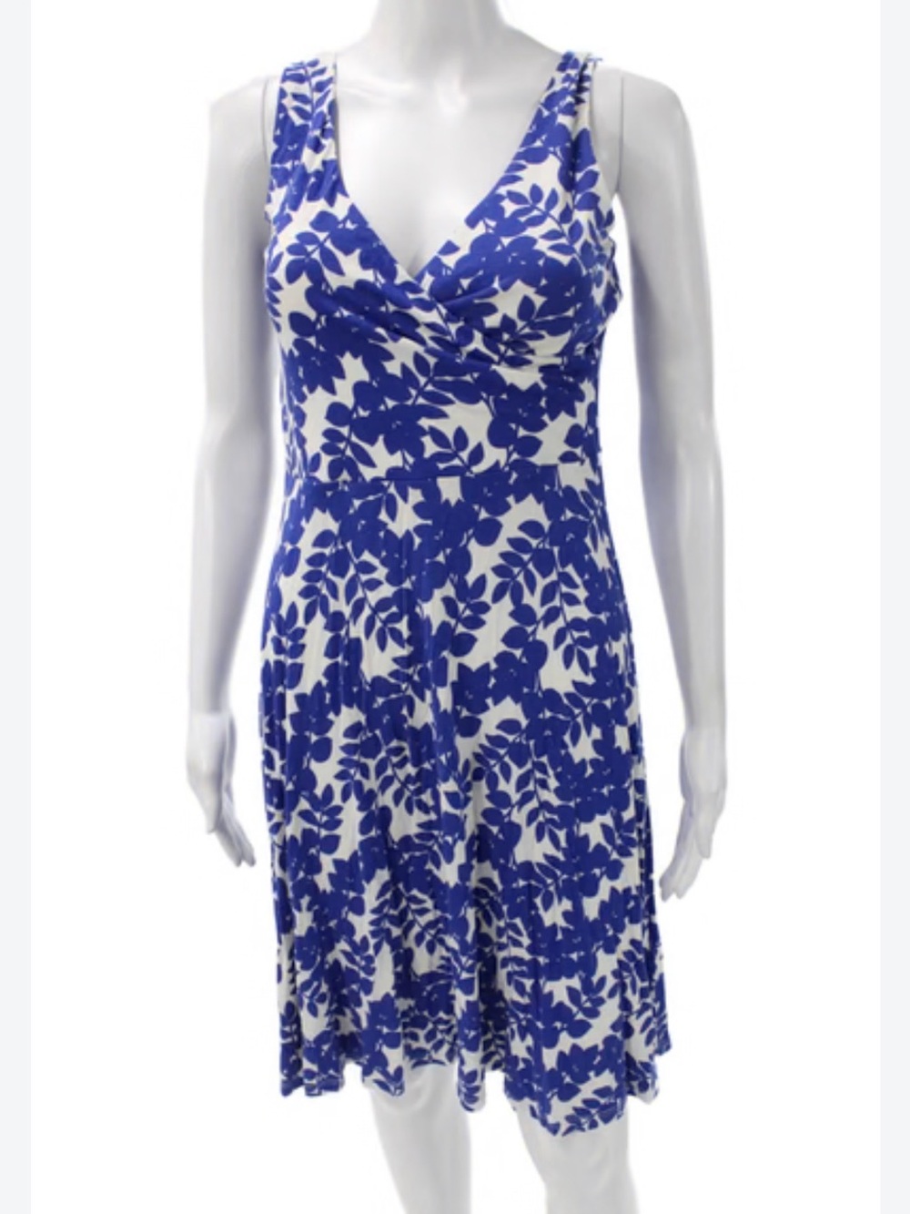 Boden Willa Fit and Flare Crossover Blue & White Stretch Knit Sleeveless Dress 6